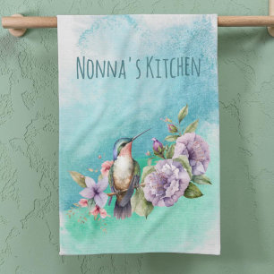 Linge De Cuisine Aquarelle Colibri et Fleurs Personnalisé