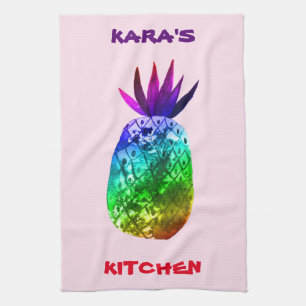 Linge De Cuisine Aquarelle colorée ananas PERSONNALISER arc-en-ciel
