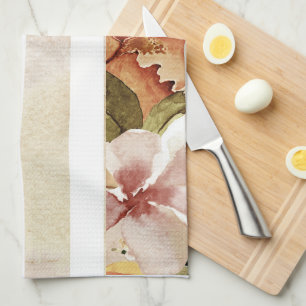 Linge De Cuisine Aquarelle colorée Fleurs d'automne rayures