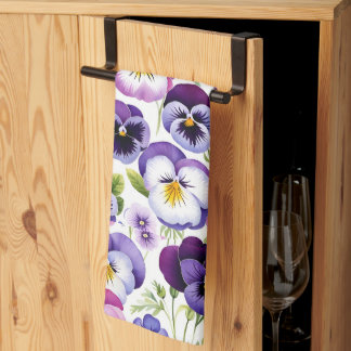 Linge De Cuisine Aquarelle colorée Pansy Flowers Arrière - plan bla