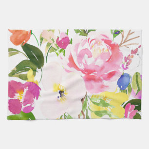 Linge De Cuisine Aquarelle colorée Printemps fleurit Floral