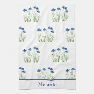Linge De Cuisine Aquarelle Cornflowers Floral Blue Flowers Rustique