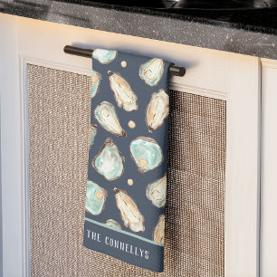 Linge De Cuisine Aquarelle côtière huître & perle Personnalisé