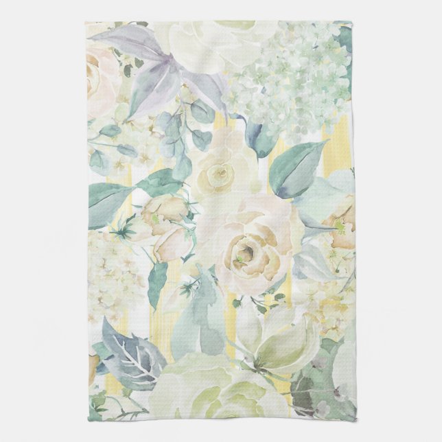 Linge De Cuisine Aquarelle couleur jaune vert chic jaune bleu vert  (Vertical)