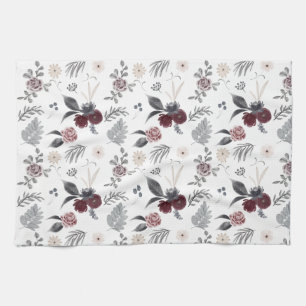 Linge De Cuisine Aquarelle couleur Rose gris Feuille