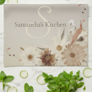 Linge De Cuisine Aquarelle d'automne Monogramme floral Personnalisé