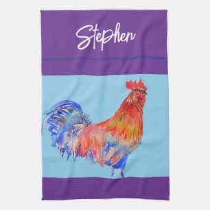 Linge De Cuisine Aquarelle de poulet au coq Mens Purple Fundy