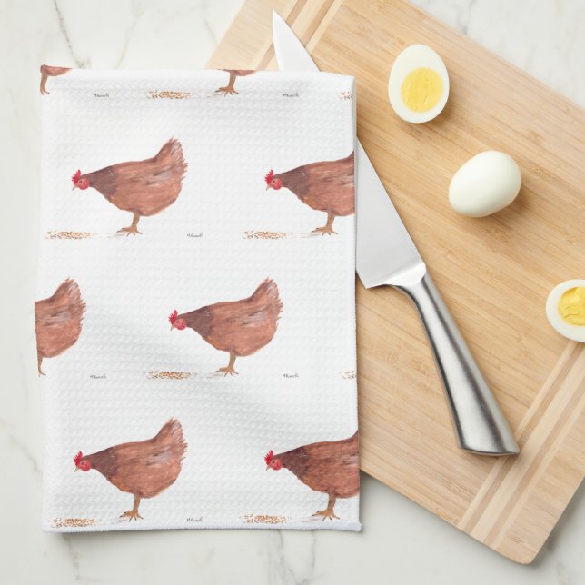 Linge De Cuisine Aquarelle de poulet Country Rooster Farmhouse (Quart Plié)