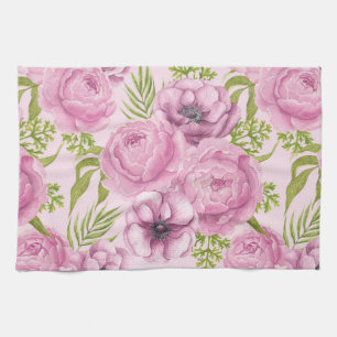 Linge De Cuisine Aquarelle des fleurs de pivoine et d'anémone