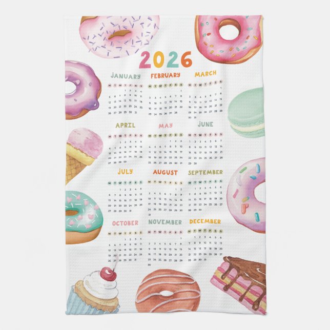 Linge De Cuisine Aquarelle Dessert Donut 2026 Calendrier (Vertical)
