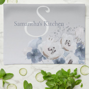 Linge De Cuisine Aquarelle d'hiver Monogramme floral personnalisé