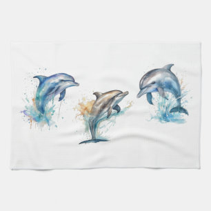 Linge De Cuisine Aquarelle Dolphin Trio