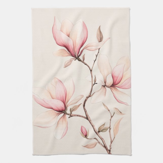 Linge De Cuisine Aquarelle douce Magnolia fleurit Élégant (Vertical)