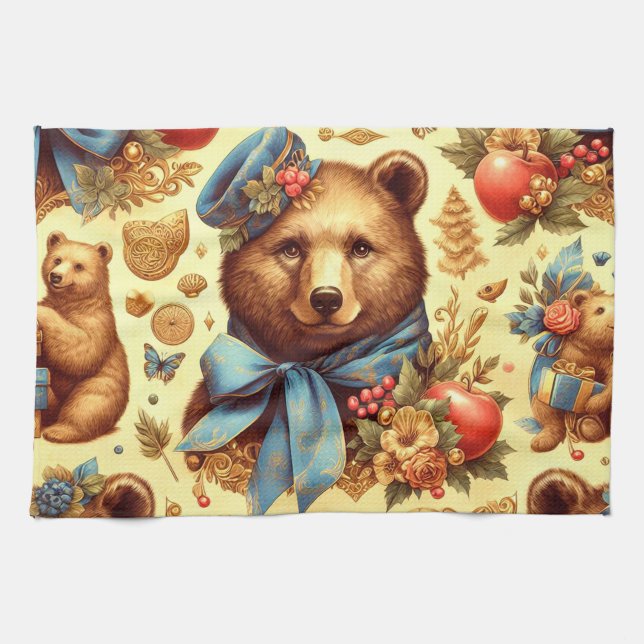 Linge De Cuisine Aquarelle d'ours Vintage (Horizontal)