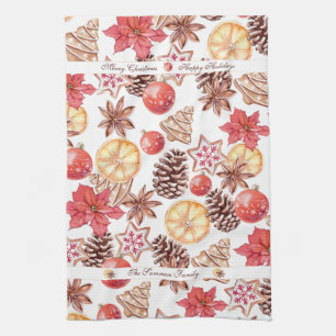 Linge De Cuisine Aquarelle Éléments de Noël Motif sans couture