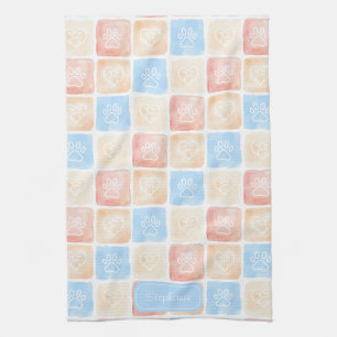 Linge De Cuisine Aquarelle Empreintes de pattes & Coeurs dans les b