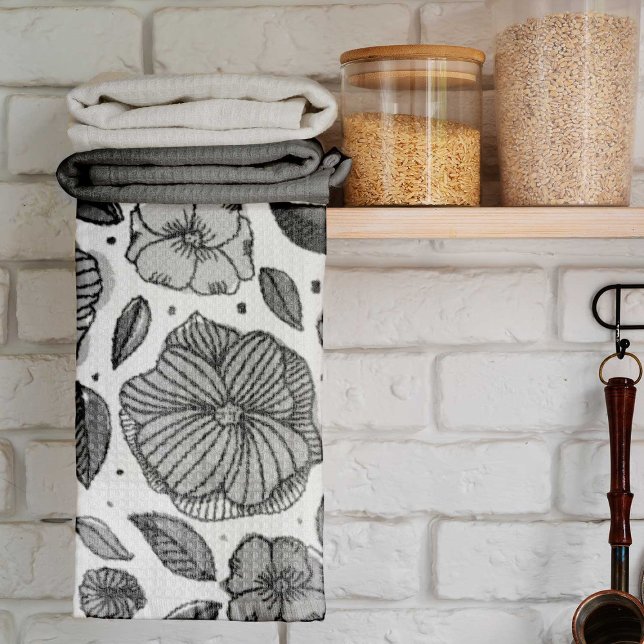 Linge De Cuisine Aquarelle et fleurs d'encre - noir et blanc (Créateur téléchargé)