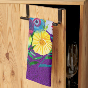 Linge De Cuisine Aquarelle fleurs violettes fleuries florales