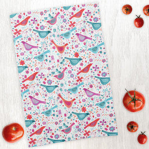 Linge De Cuisine Aquarelle florale d'oiseaux moderne