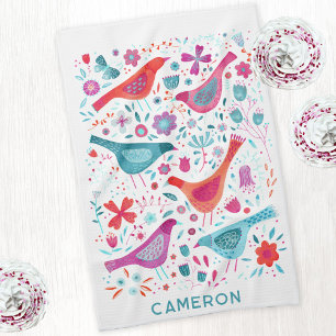 Linge De Cuisine Aquarelle florale Fleur sauvage et ornithologique