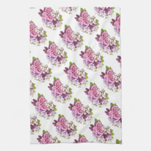Linge De Cuisine Aquarelle Florale Modèle Art Roses Rose Élégant