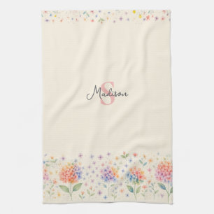 Linge De Cuisine Aquarelle Florale Monogramme — Fleurs pastel