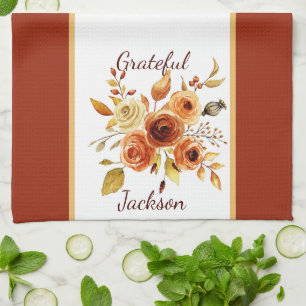Linge De Cuisine Aquarelle florale personnalisée d'automne