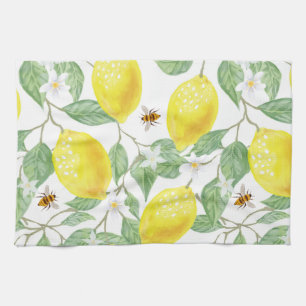 Linge De Cuisine Aquarelle Fruit citron, Fleur de citron et abeille