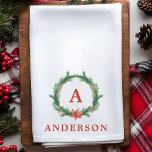 Linge De Cuisine Aquarelle Holly Wreath Vacances modernes Noël<br><div class="desc">Aquarelle Holly Wreath moderne Vacances serviette de Noël. Le décor de cuisine parfait pour les vacances. Personnalisez ce design personnalisé avec votre propre monogramme initial et nom de famille.</div>