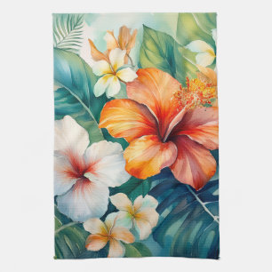 Linge De Cuisine Aquarelle Jardin hawaïen Hibiscus tropical