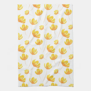 Linge De Cuisine Aquarelle jaune motif floral