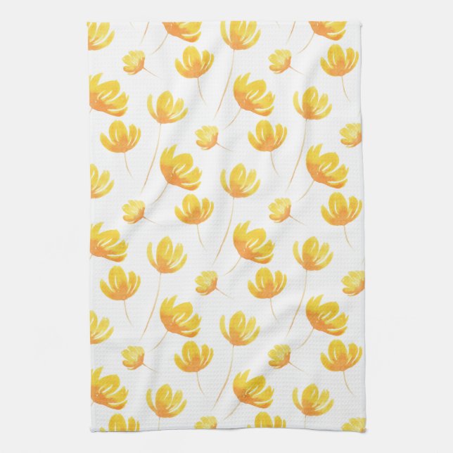 Linge De Cuisine Aquarelle jaune motif floral (Vertical)