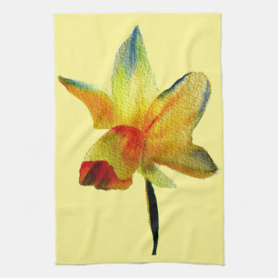 Linge De Cuisine Aquarelle jonquille jaune art Fleur de printemps