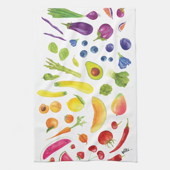 Linge De Cuisine Aquarelle Légumes arc-en-ciel à Farmers Market Kit (Vertical)