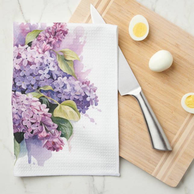 Linge De Cuisine Aquarelle Lilac Garden Flower Bouquet Floral (Quart Plié)