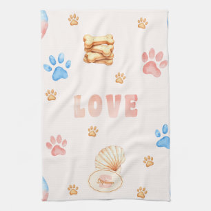 Linge De Cuisine Aquarelle "LOVE" Design avec Empreintes de pattes