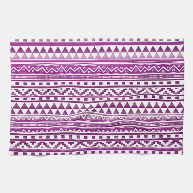 Linge De Cuisine Aquarelle Magenta Motif tribal Aztec Abstrait (Horizontal)