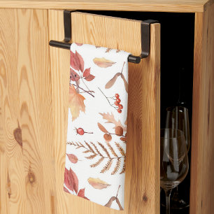 Linge De Cuisine Aquarelle Main tirée automne Feuilles et baies d'a
