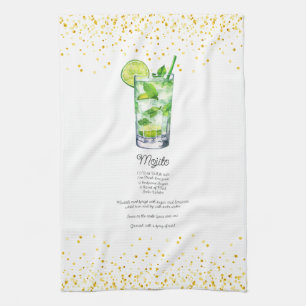 Linge De Cuisine Aquarelle Mojito Recette de boisson personnalisée