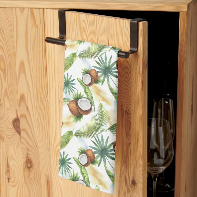 Linge De Cuisine Aquarelle Motif de noix de coco tropicale (Pliage en tiers)