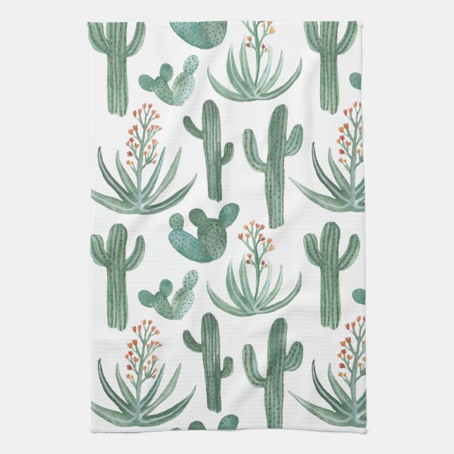 Linge De Cuisine Aquarelle Motif du désert de Cactus Saguaro (Vertical)