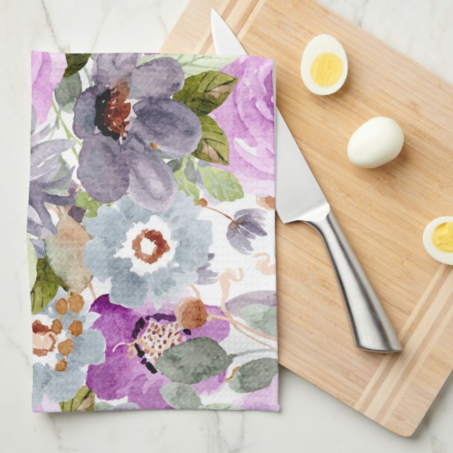 Linge De Cuisine Aquarelle Motif Floral (Quart Plié)