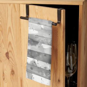 Linge De Cuisine Aquarelle noir et blanc rayé