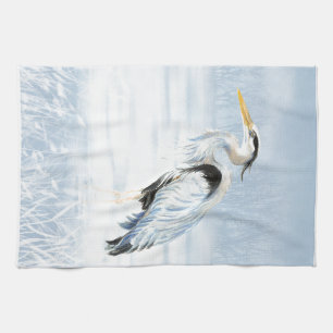 Linge De Cuisine Aquarelle Oiseau de grand héron bleu