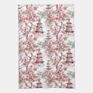 Linge De Cuisine Aquarelle Pagode chinoise - Fleurs de cerisiers (1