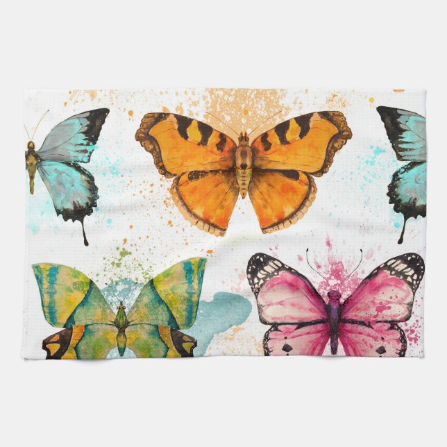 Linge De Cuisine Aquarelle Papillon Motif sans couture (Horizontal)
