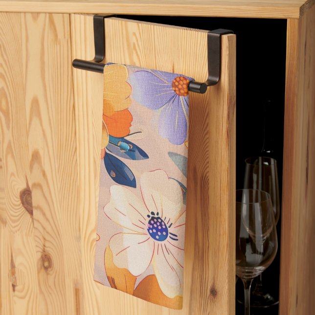 Linge De Cuisine Aquarelle Pastel Fleurs Peintes (Pliage en tiers)