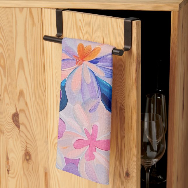 Linge De Cuisine Aquarelle Pastel Fleurs Peintes (Pliage en tiers)