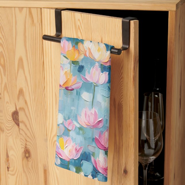 Linge De Cuisine Aquarelle Pastel Fleurs Peintes (Pliage en tiers)