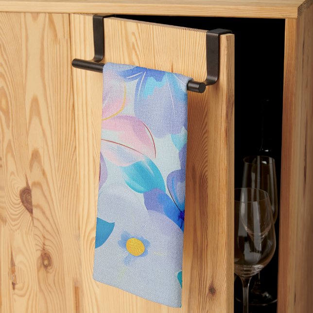 Linge De Cuisine Aquarelle Pastel Fleurs Peintes (Pliage en tiers)
